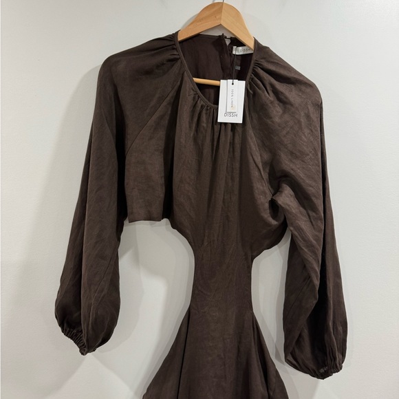 NWT Dissh Sofia Dark Chocolate Linen Midi Dress Size 12 - Picture 4 of 8
